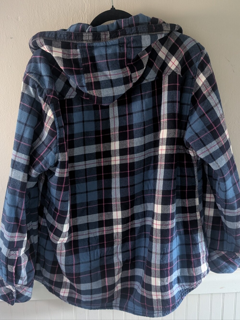 Boston Traders Navy and Light Blue Plaid Sherpa-Lined Hooded Jacket - Picture 2 of 3